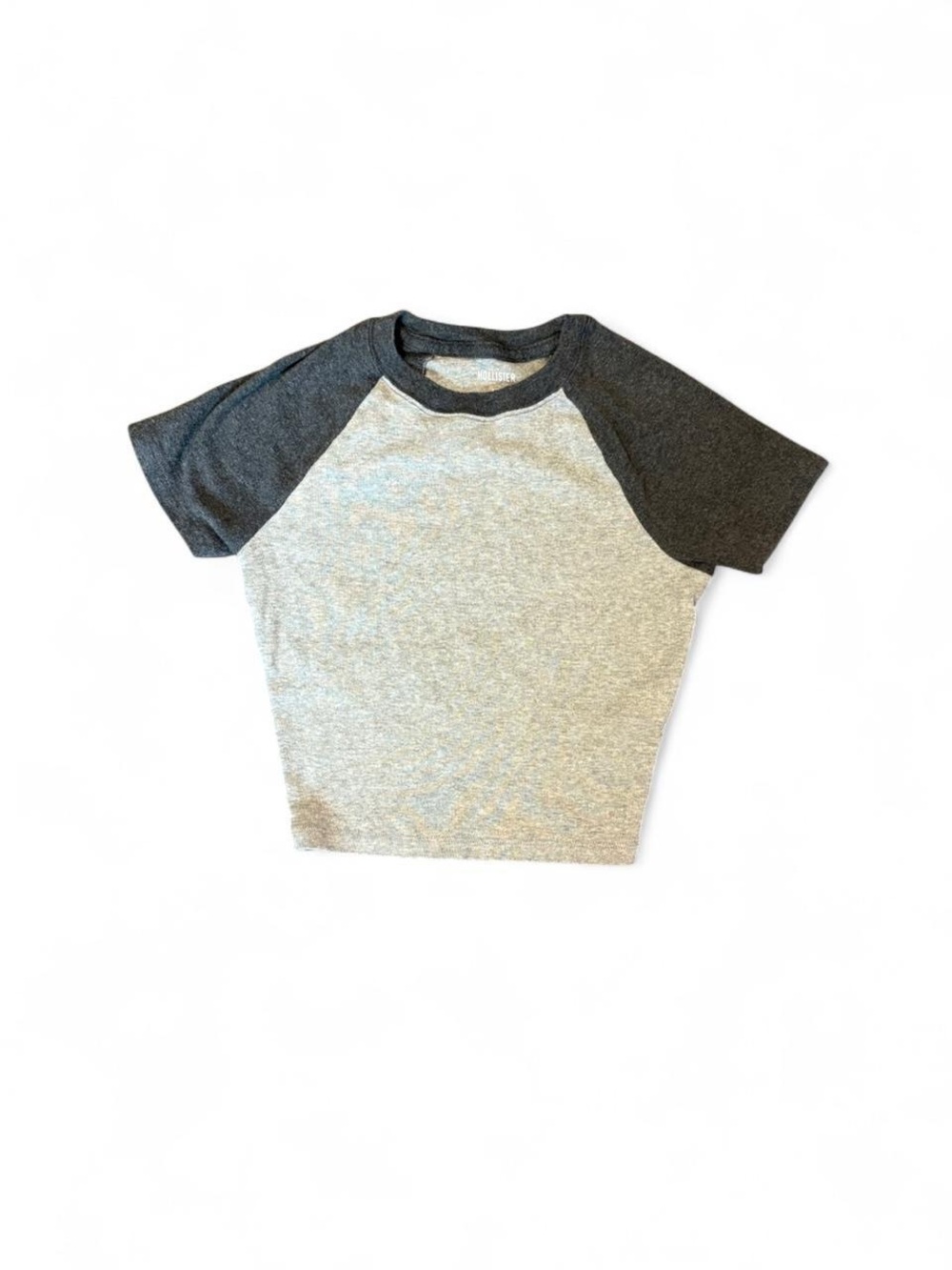 Hollister Women’s Two-Tone Gray Cropped Baseball-Style Tee, Size XXS